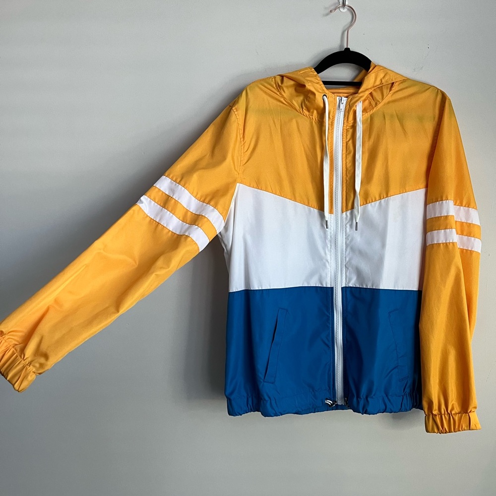 Yellow and Blue Colorblock Zippered Windbreaker Jacket | ZINE - Picture 2 of 8